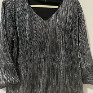 Silver Holiday Blouse with bell sleeves Medium